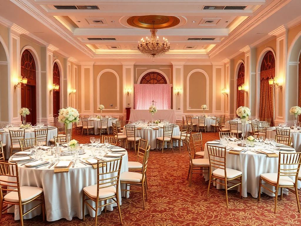 Salón de eventos montado para una boda